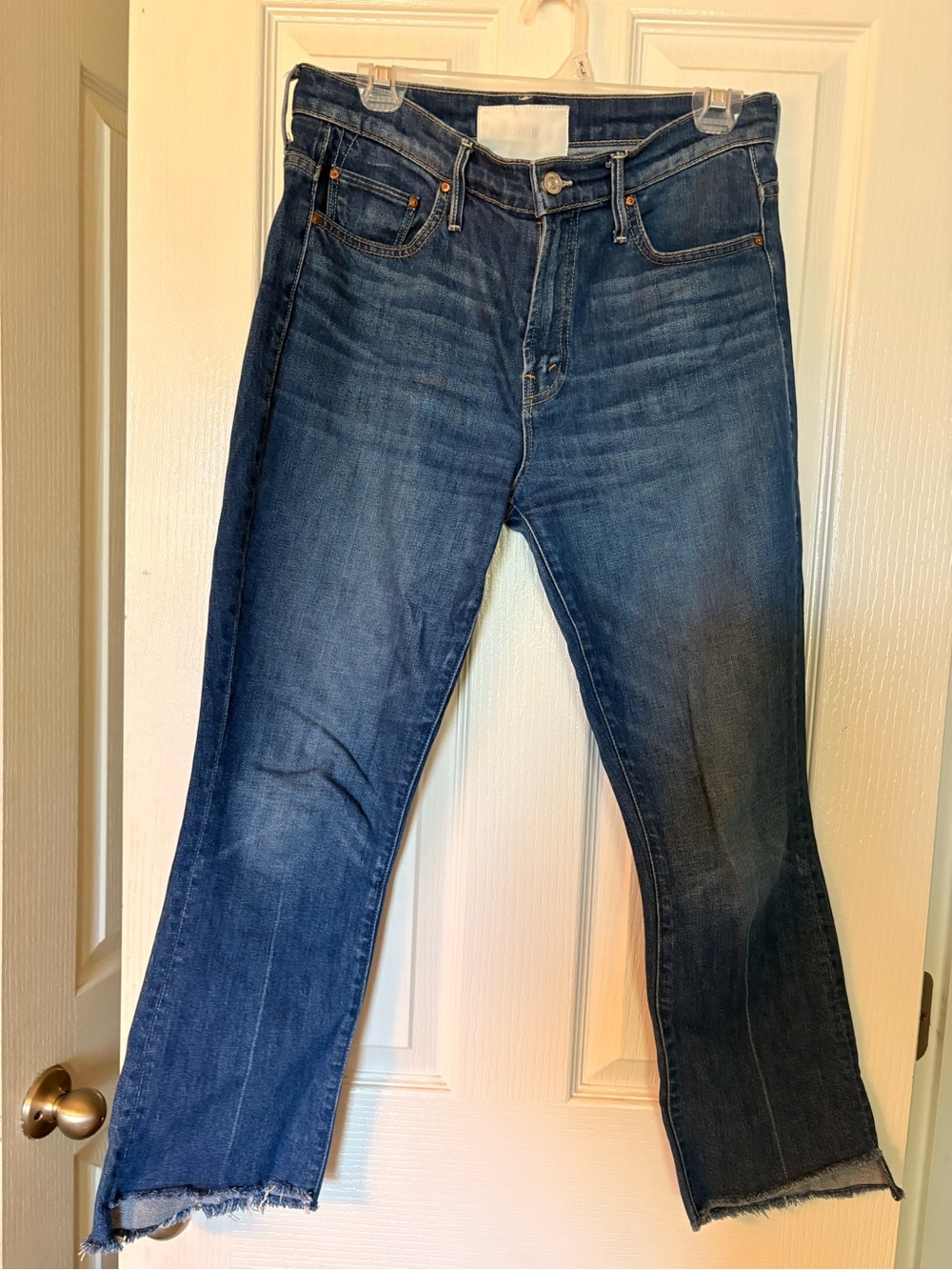 MOTHER Women's Dark Blue Cropped Raw-Hem Jeans